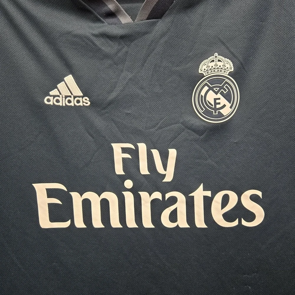 Real Madrid Men Boy XL Jersey Black Embroidered Adidas Logo 2018 Away Kit